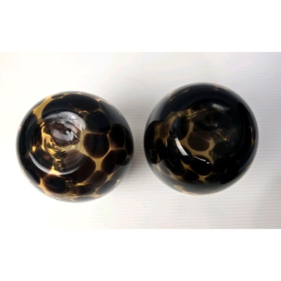 Hand Blown Stemless Tortoise Shell Wine Glass Amber Leopard Pattern Set of 2 - Picture 12 of 12